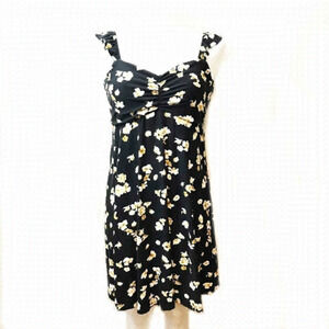 𝅺black And Yellow Floral Knit Dress